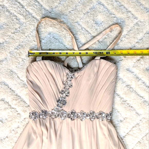 City Triangle Beige Shoulder Strapped Gown w/ Pleated Chest & Side Slit, 7 - Picture 5 of 12